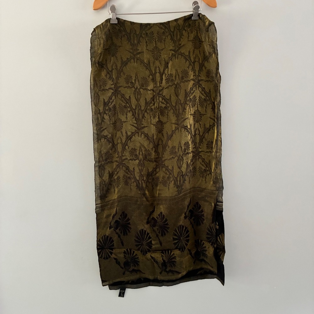 Metropolitan Museum of Art Scarf Gold Black Floral Damask Made in Italy Elegant